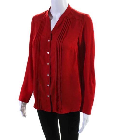Nanette Lepore Women's Button Down Red Pleated Blouse - Picture 2 of 7